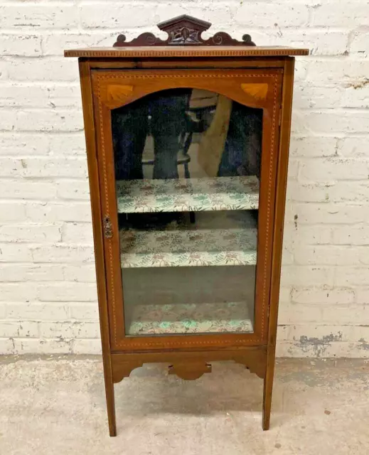 Antique Edwardian Inlaid Mahogany China Cabinet Display Cabinet (Can Deliver)