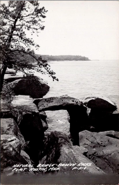 Natural Bridge, Broken Rocks, PORT AUSTIN, Michigan Real Photo Postcard