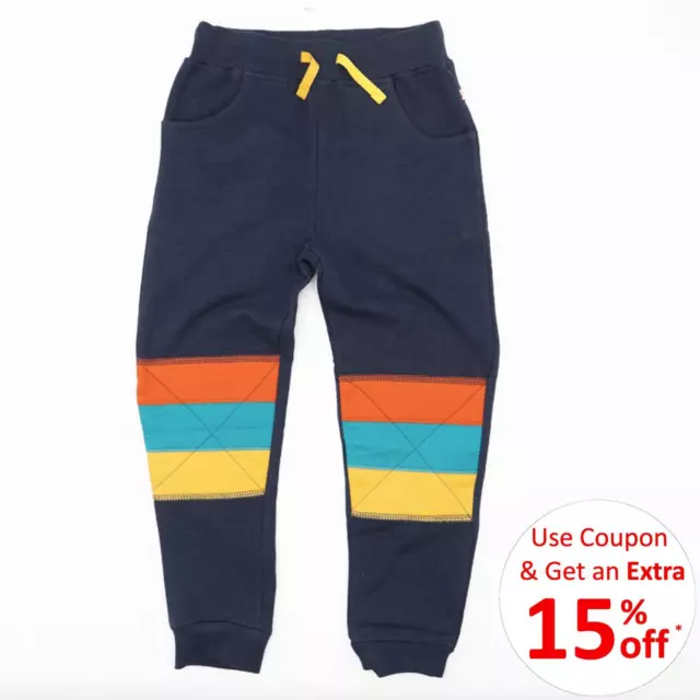 Frugi Boys Joggers Navy Blue Full Length Cuffed Striped Pockets Age 6 - 7 Years