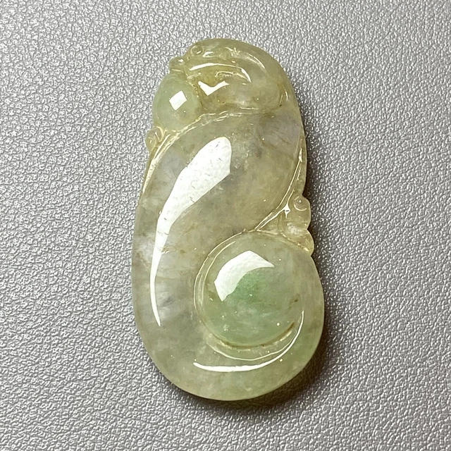 Antique Chinese Natural Icy Yellow Green Jadeite Jade Ruyi with Beasts Pendant