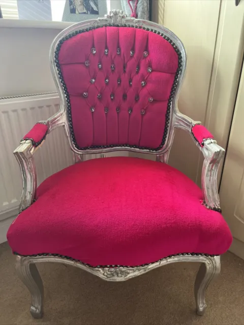 Fuchsia Pink and silver King Louis XV French Style Baroque Throne armchair