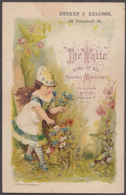 White Sewing Machines trade card 1880s Barker & Kellogg Hartford CT