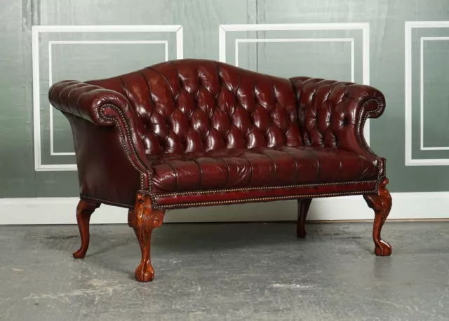 Restored Hand Dyed Burgundy Hump Camel Back Regency Chesterfield Buttoned Sofa 2