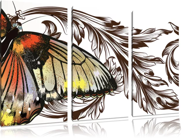 Prachtvoller Schmetterling weiß 3-Teiler Leinwandbild Wanddeko Kunstdruck