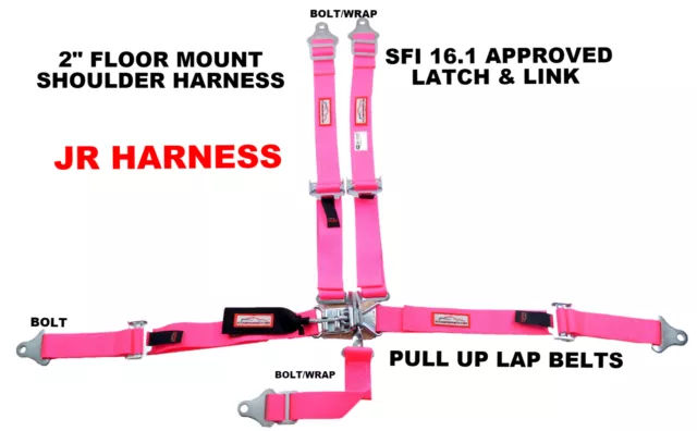 Quarter Midget Sfi 16.1 Race Harness Floor Mount Latch & Link Belt Hot Pink
