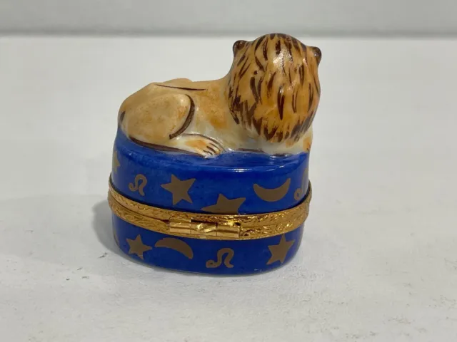 Limoges France Porcelain Peint Main Artoria LE Trinket Box Lion Leo Saturn Moon 3