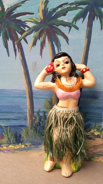 Hawaiian Hula Girl Figurine Hawaii Souvenir Doll Wales Japan Pottery Vintage Old