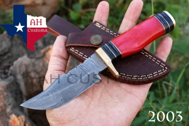 Custom Hand Forged Damascus Steel Hunting Knife W/Bone & Brass Guard Handle 2003