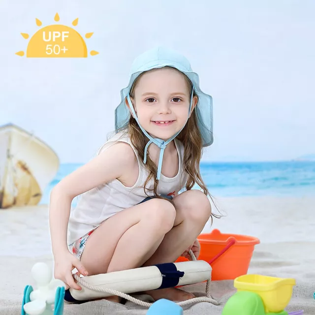 Kids Sun Hat UV Sun Protection UPF50+ Beach Play Hats Wide Brim Neck Flap