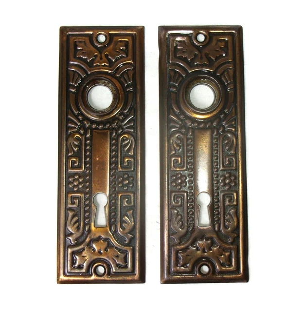 Pair Antique Vintage Victorian Eastlake Ornate Backplates Door Plates Reclaimed