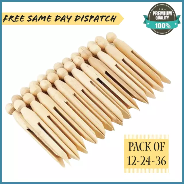 Pack of 24 Quality Wooden Dolly Clothes Pegs for Washing Lines