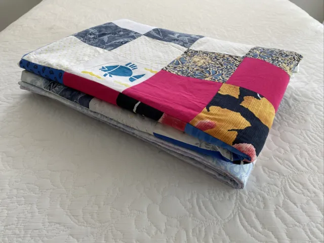 Handmade Patchwork Quilt Large Squares Cotton Blend Double 235 cm x 195 cm