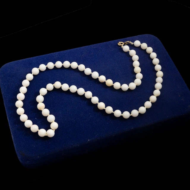 Antico Deco Vintage 14k Gold Filled Gf Bianco Corallo Perline Collana 28.8g