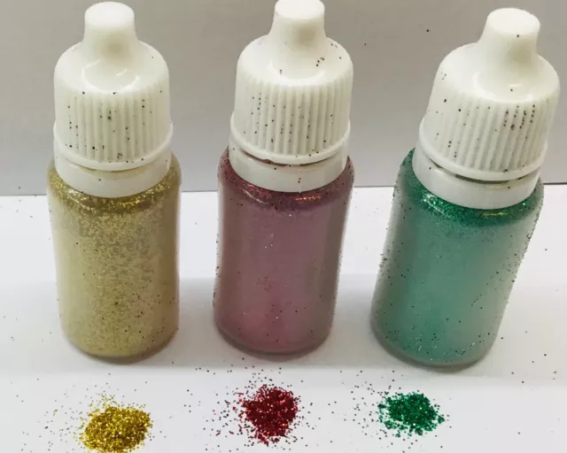 3x 10ml FINE GLITTER PUFFER BOTTLES-FESTIVAL FACE PAINTING TATTOO RED GOLD GREEN