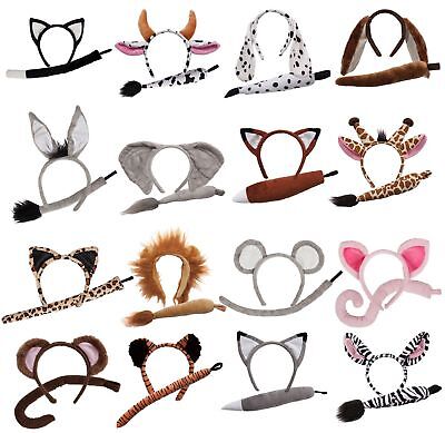 Animal Ears Headband and Tail Set Adults Child Fancy Dress Costume Accessory