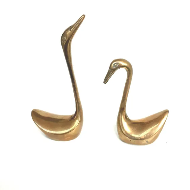 2 Solid Brass Small Swan Figurines Made in Korea
