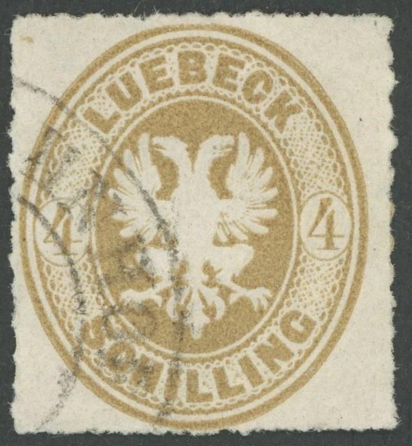 LÜBECK 1863, 4 S. mittelolivbraun, Pracht, signiert, Mi. 130.-