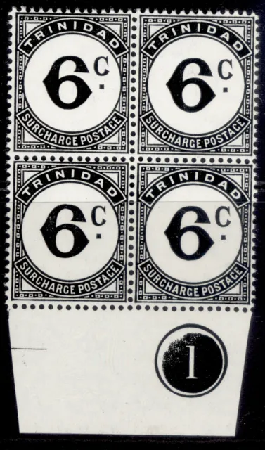 TRINIDAD & TOBAGO GVI SG D28a, 6c black, NH MINT. BLOCK x 4 CONTROL