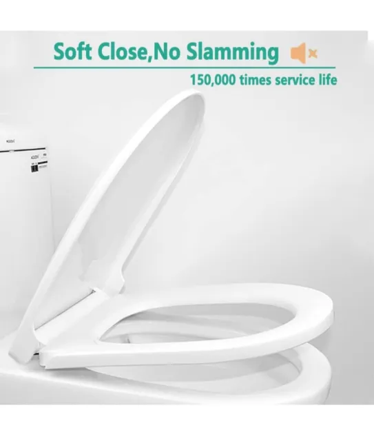 D-Shape Soft Close Toilet Seat, Easy Cleaning, Stainless Steel Hinges - White...