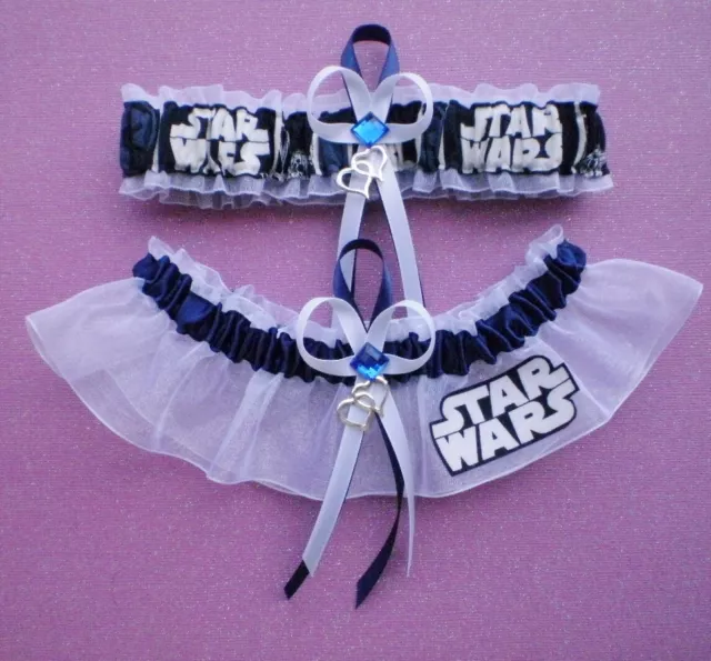 Star Wars Fabric Jewel Wedding Bridal Garter Set Double Heart Charm