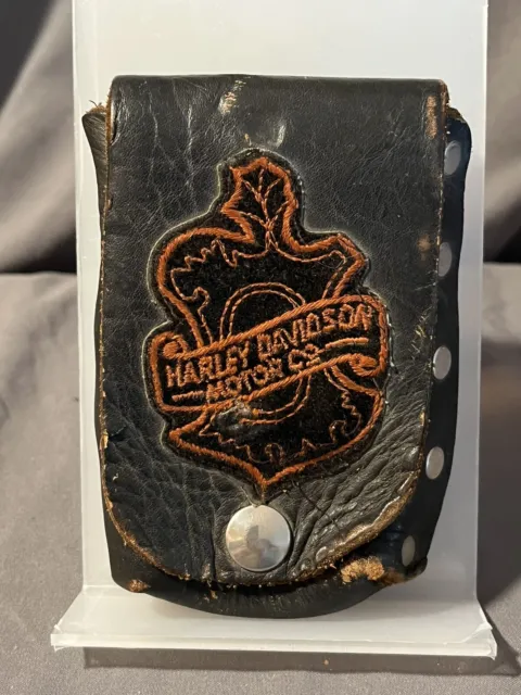Vintage Harley Davidson Distressed Leather Belt Pouch Cigarette Case.