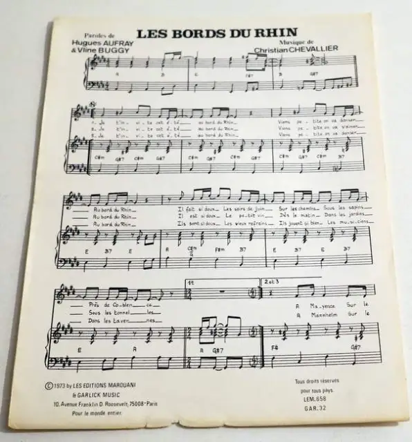 Partition sheet music HUGUES AUFRAY : Les Bords du Rhin * 70's