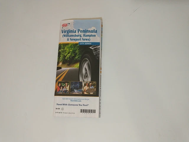 Travel Map VIRGINIA PENINSULA Williamsburg Etc 2010 City Series AAA Road Highway