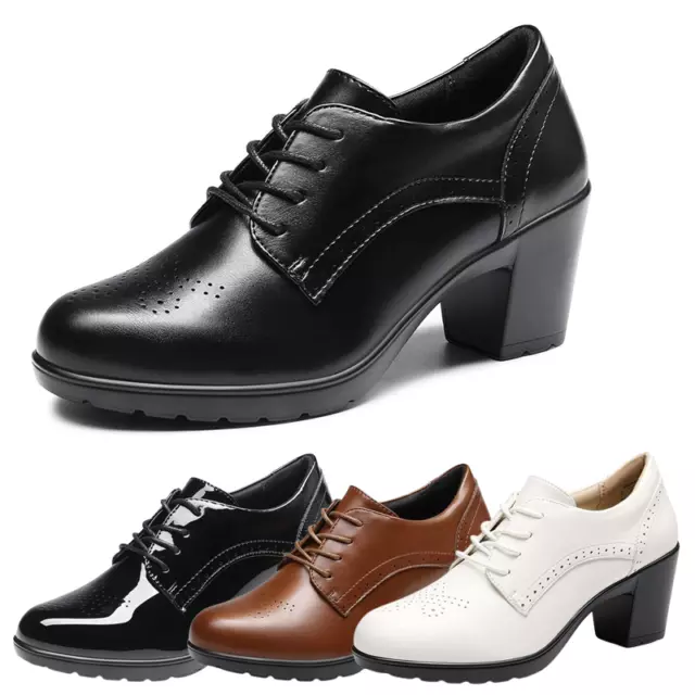 Women Oxford Pump Shoes Low Chunky Block Heel Round Toe Dress Shoes
