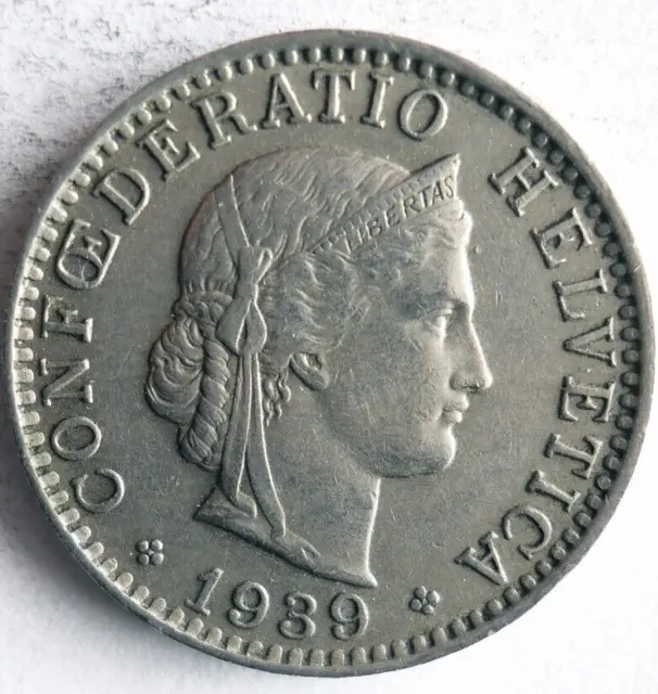 1939 Svizzera 20 Rappen - Chiave Raro Tipo Moneta Svizzera Bin #1