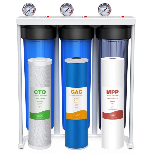 Sistema de filtro de agua para toda la casa de 3 etapas 20""x4,5"" + 1 juego de filtro de repuesto adicional