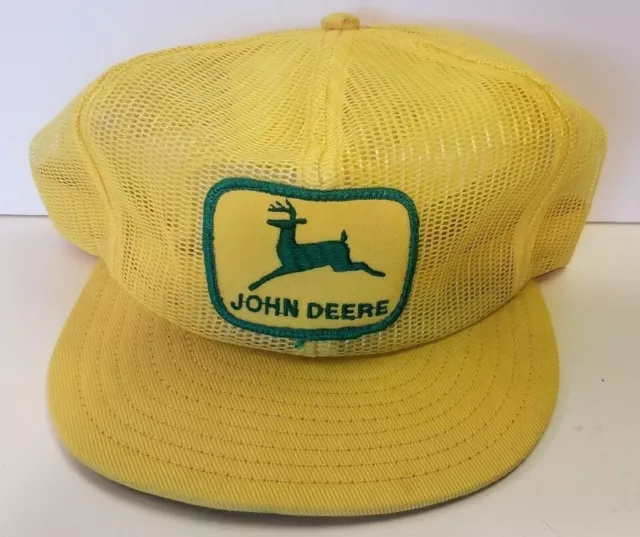 vintage JOHN DEERE All Mesh Trucker Hat snapback cap Louisville Mfg patch yellow