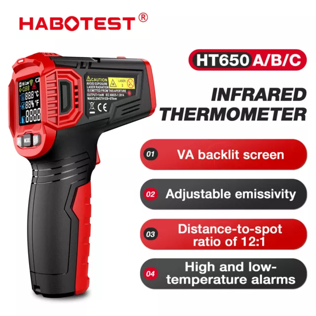 HABOTEST HT650 IR/Infrared Thermometer Temperature Measurement Tester No-Contact