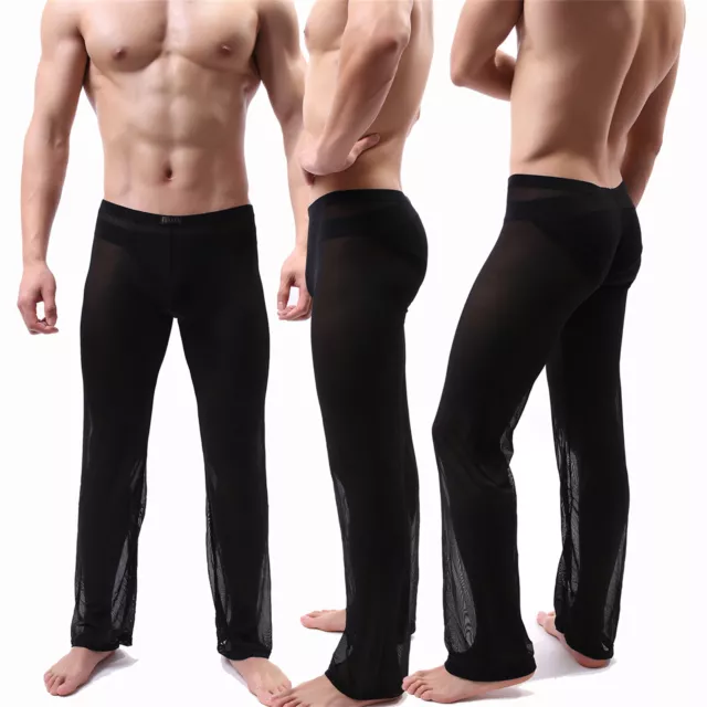 MENS SEXY ULTRA Thin Sleep Pants Sheer Mesh Pajamas Home Lounge Pants ...