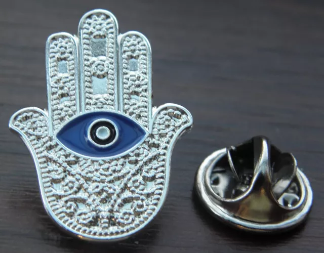 Hamsa Turkish Evil Eye Lapel Pin Badge Hand of Fatima Lucky Brooch