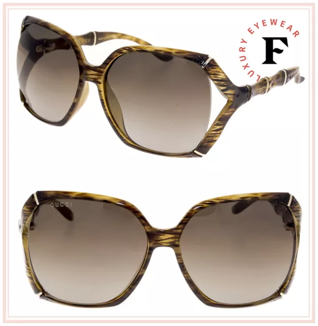 GUCCI Bamboo GG3508S Translucent Brown Horn Gold Gradient Sunglasses 3508 0505