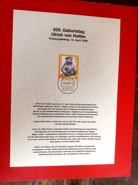 500. Geburtstag Ulrich von Hutten 14. 04. 1988 BRD Mi-Nr. 1364