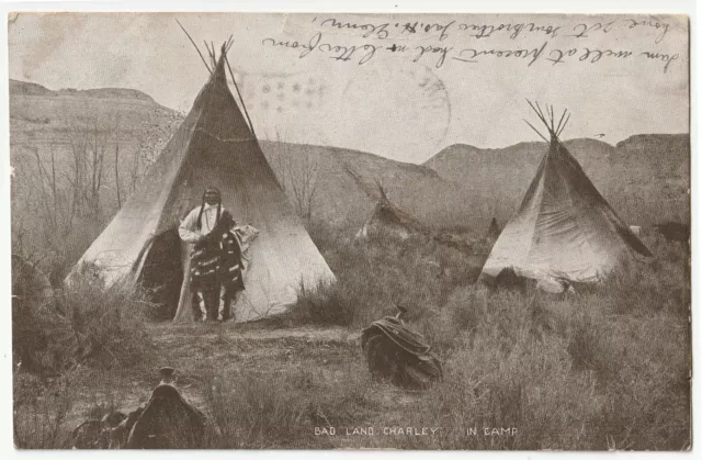 Montana: Bad Land Charley in Camp - Native Americana - c1907 pc, p/u Great Falls