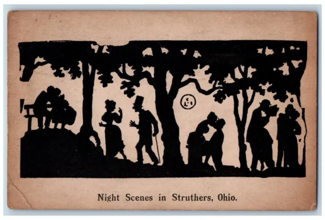 Struthers Ohio OH Postcard Night Scenes Silhouette Couple Kissing Romance 1910