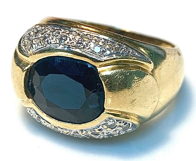 Bague Or 18k Saphir Australien & Diamants - Style Art Déco - Taille 55 - 11,90g - Occasion TB État