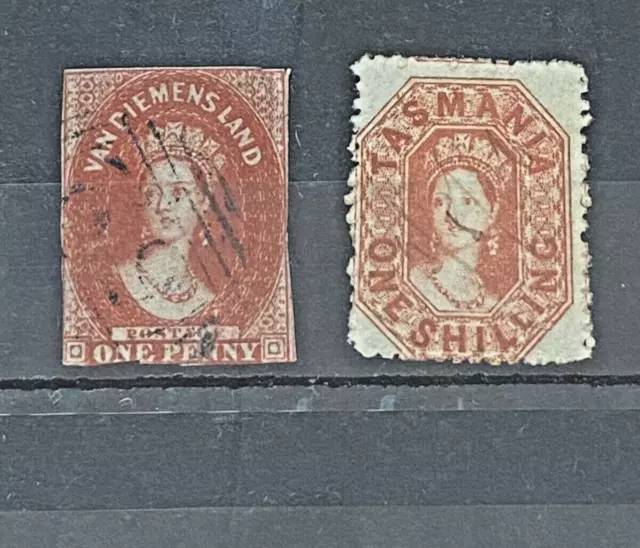 Stamps, Tasmania, Used, Corner Damage on the One Penny Stamp