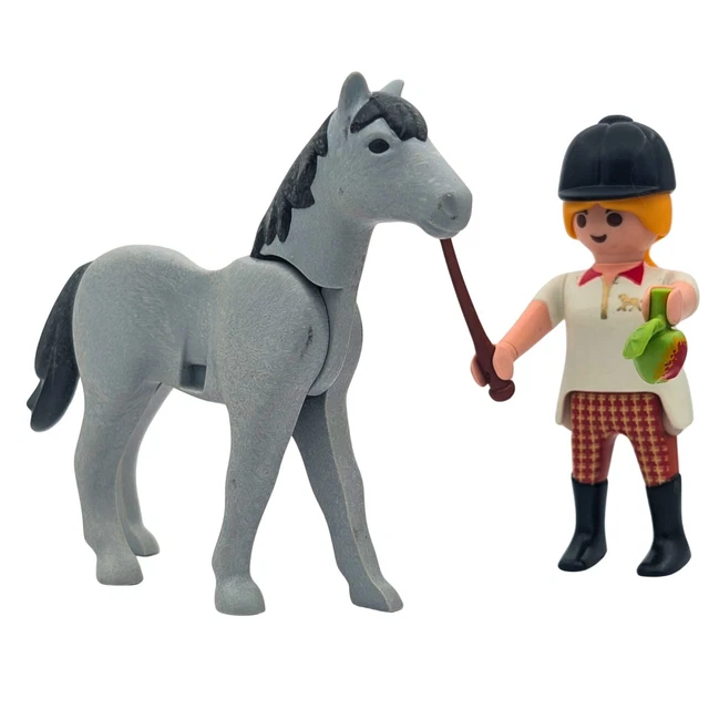 Parasol Jaune Et Bleu PLAYMOBIL Avec Socle Gris Et Couple De Fermiers – Accessoire De Ferme
