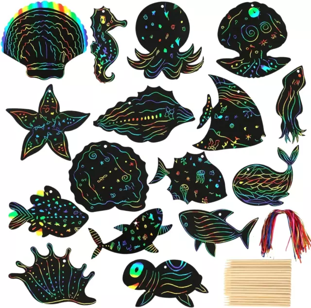 ® 16 Blätter Meerestiere kratzbilder für Kinder kratzpapier Regenbogen Scratch A