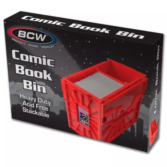 BCW Short Comic Book Bin Red Heavy Duty Plastic Stackable Bin Holds 150 Comics