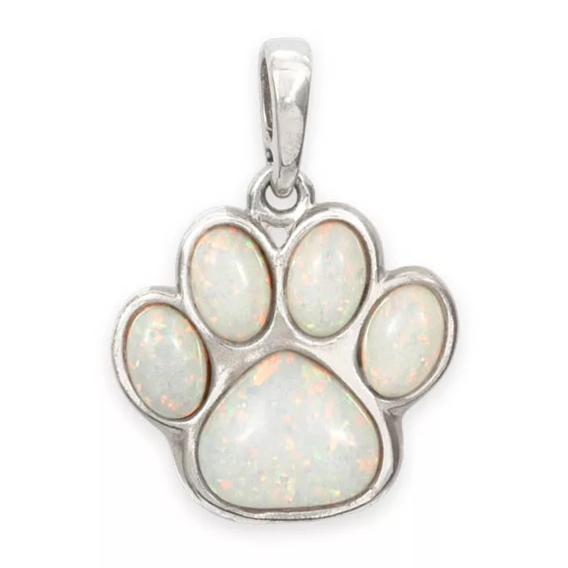 WHITE OPAL Solid Sterling Silver PAWPRINT Paw Pendant / Optional Necklace