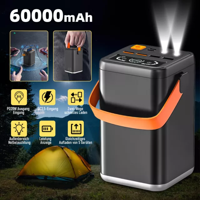 Tragbar 60000mAh Powerbank Batterie Akku Externer Ladegerät USB Lampe für Handy 2
