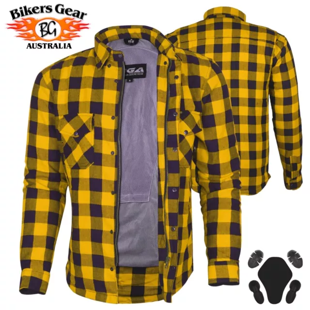 Bikers Gear Motorcycle Kevlar® Lined Flannel Lumberjack Shirt Armor Protection