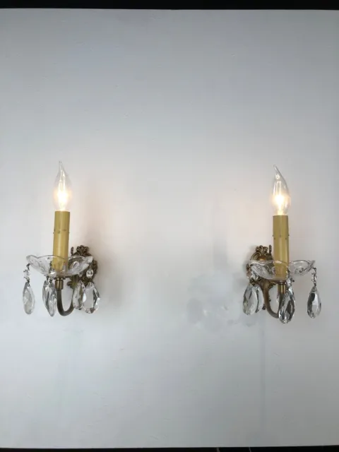 Pair of vintage antique French brass Crystal Wall Sconces lamp 1970s  EB9006/P