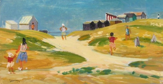 Jean Desmeures (1895-1978) Vintage French Gouache Painting Beach Brittany Sea