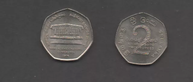 Sri Lanka 1976 Non - Aligned nations Conference 2 Rupee coin fine condition