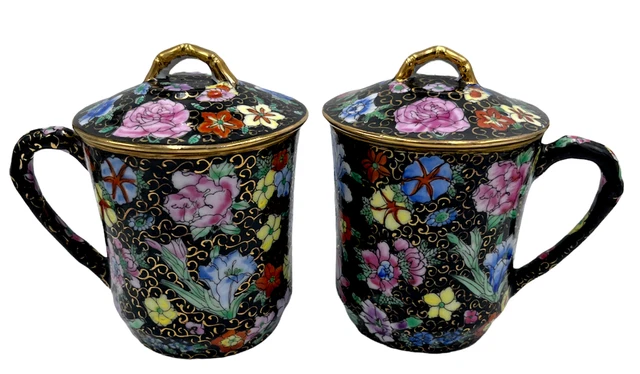 Chinese Hand Painted Porcelain Tea/Coffee Cup Mugs W/Lids